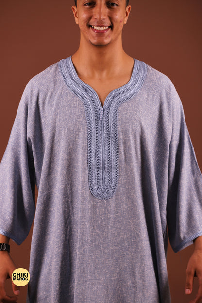 Elegant sky-Blue Moroccan Thobe, Muslim Kaftan for Men