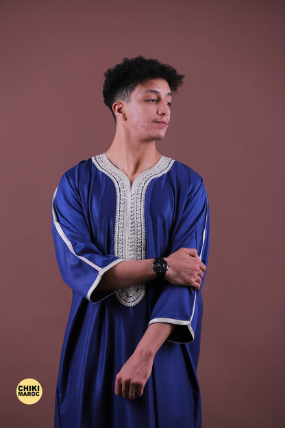 Blue & Grey Moroccan Thobe for Men - Traditional & Stylish