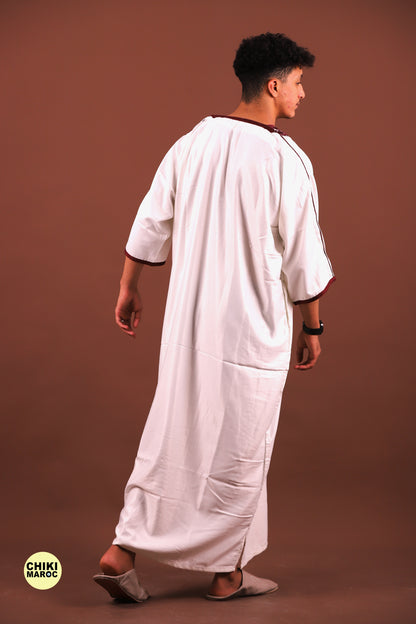 White & Red Moroccan Thobe for Men - Traditional & Elegant Djellaba