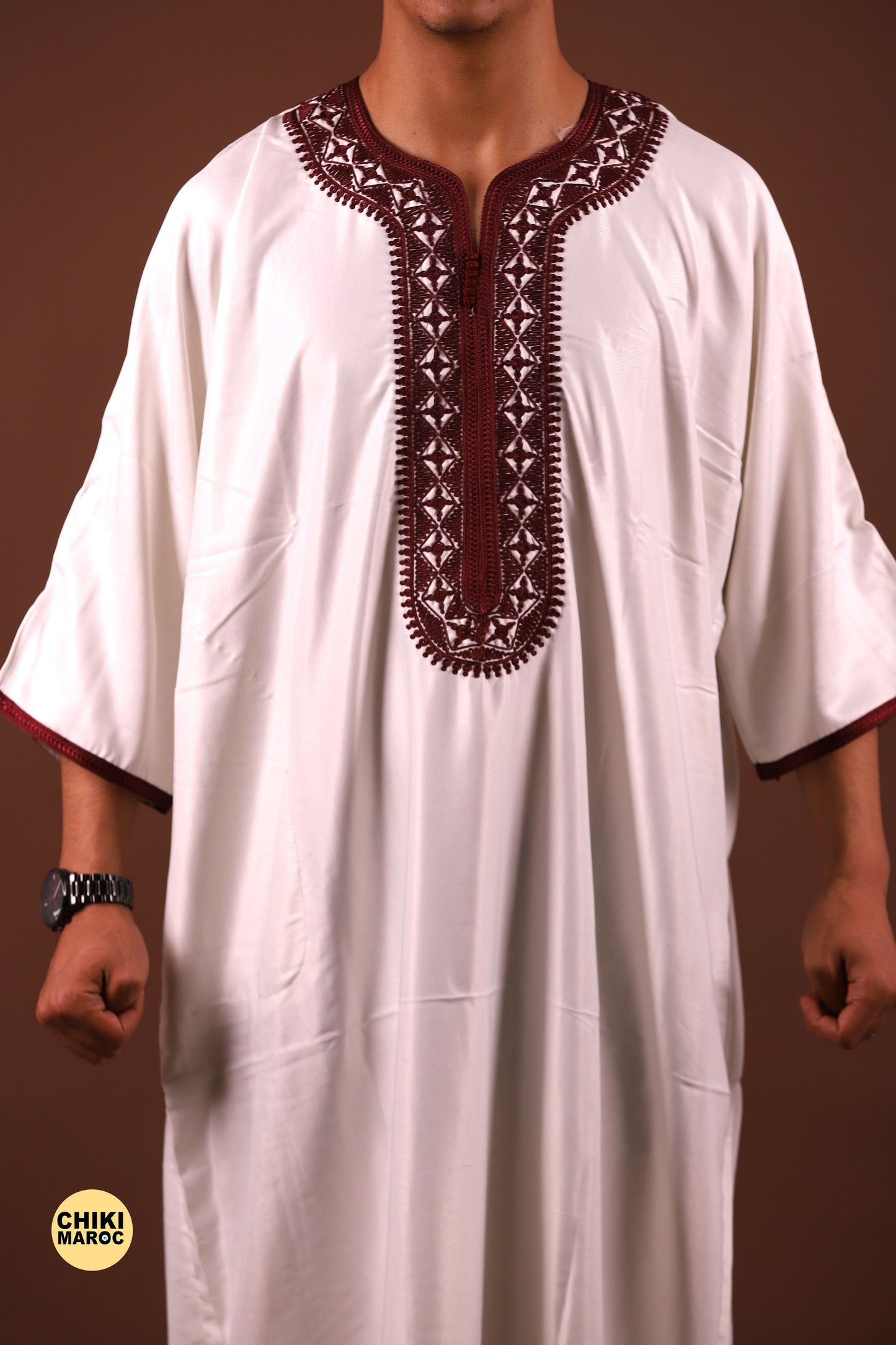 White & Red Moroccan Thobe for Men - Traditional & Elegant Djellaba