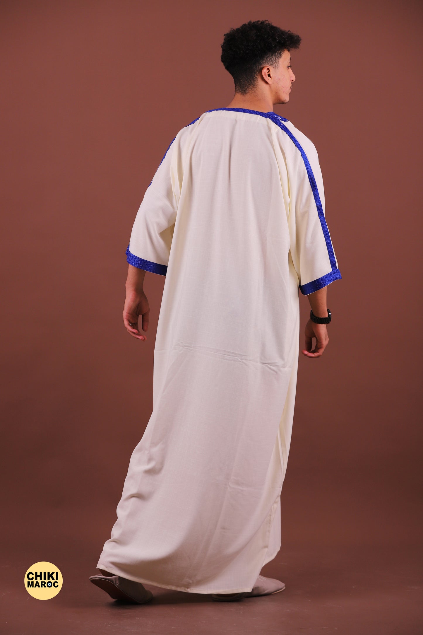 White & Blue Moroccan Thobe for Men - Traditional & Elegant Djellaba