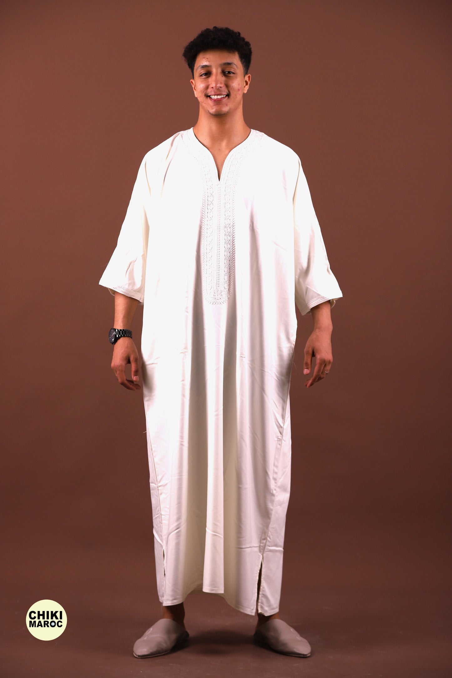 White Moroccan Linen Kaftan for Men - Traditional & Elegant Djellaba