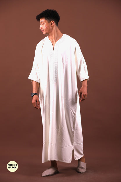 White Moroccan Linen Kaftan for Men - Traditional & Elegant Djellaba