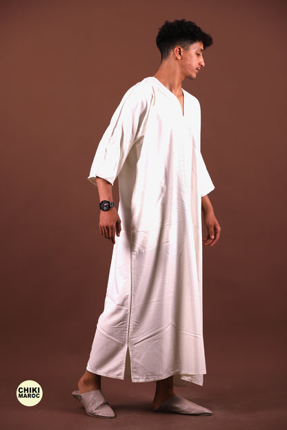 White Moroccan Linen Kaftan for Men - Traditional & Elegant Djellaba