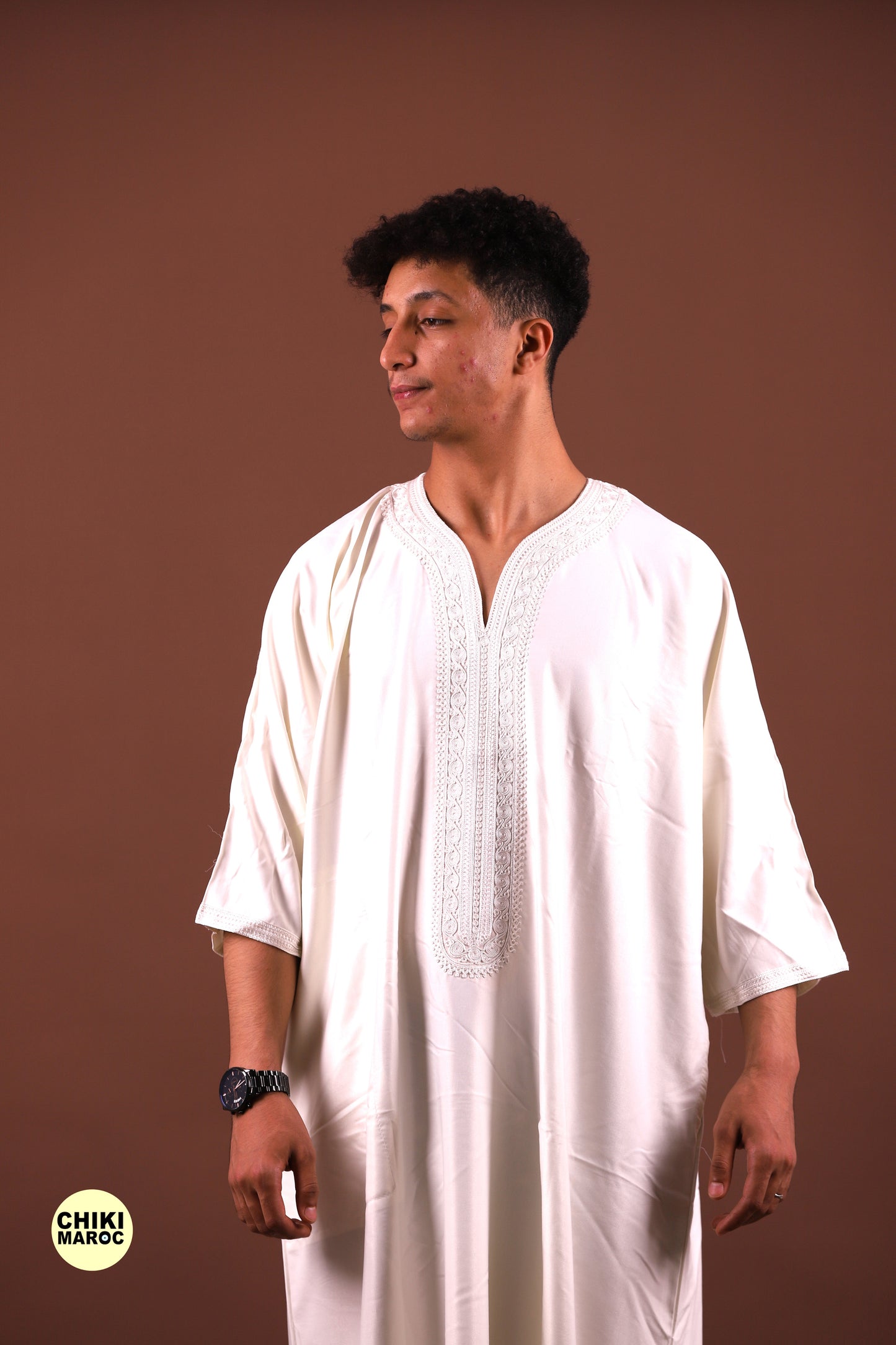 White Moroccan Linen Kaftan for Men - Traditional & Elegant Djellaba