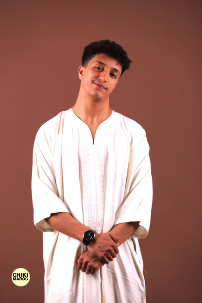 White Moroccan Linen Kaftan for Men - Traditional & Elegant Djellaba