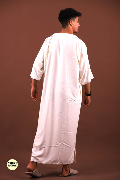 White Moroccan Linen Kaftan for Men - Traditional & Elegant Djellaba