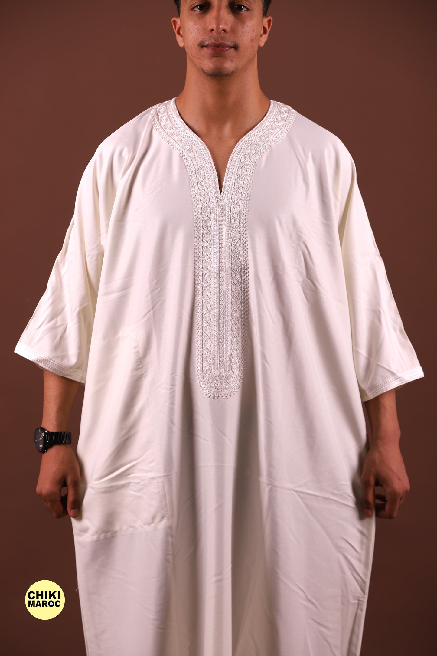 White Moroccan Linen Kaftan for Men - Traditional & Elegant Djellaba