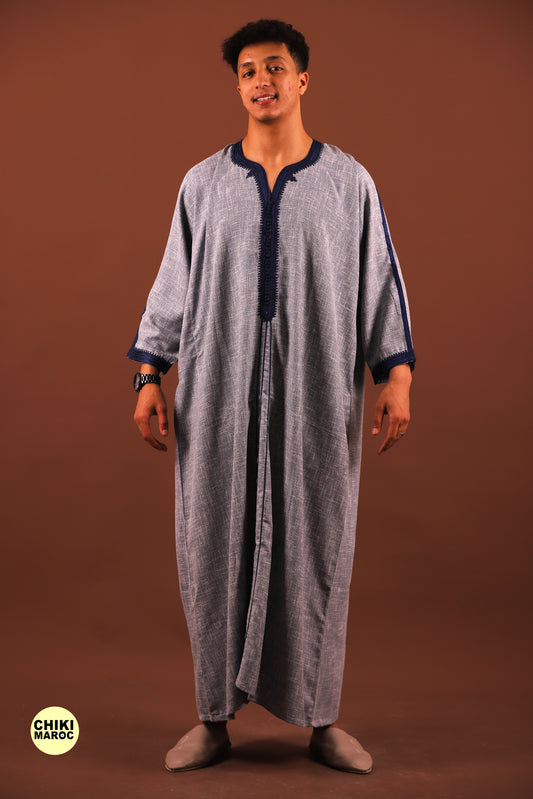 Grey Moroccan Linen Kaftan for Men - Traditional & Elegant Djellaba