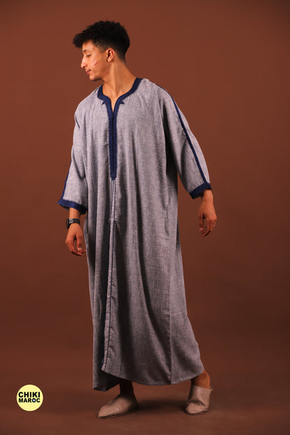 Grey Moroccan Linen Kaftan for Men - Traditional & Elegant Djellaba