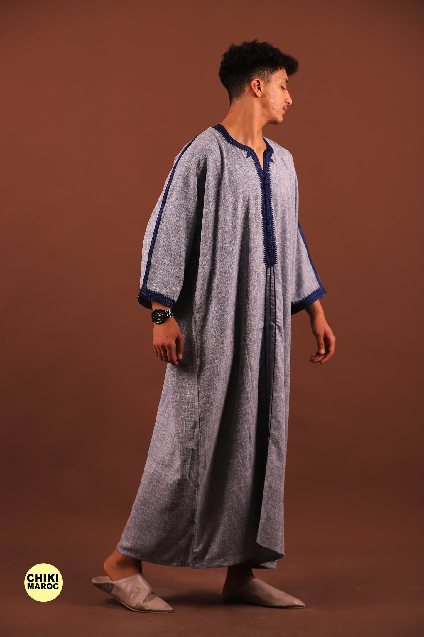 Grey Moroccan Linen Kaftan for Men - Traditional & Elegant Djellaba