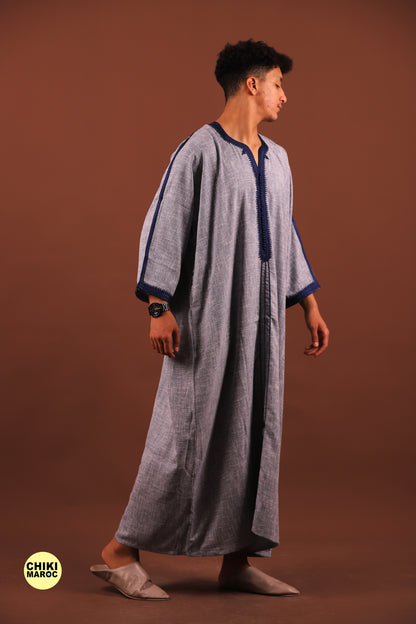 Grey Moroccan Linen Kaftan for Men - Traditional & Elegant Djellaba