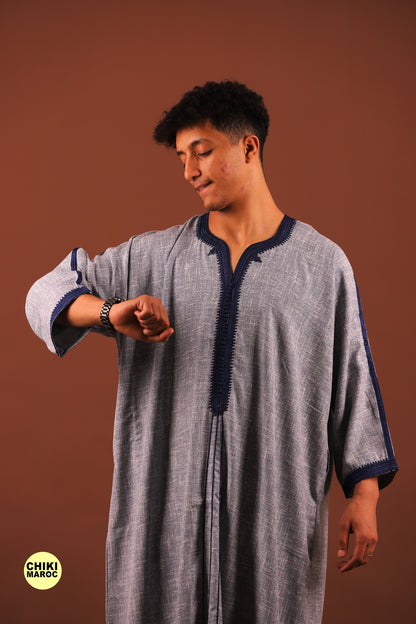 Grey Moroccan Linen Kaftan for Men - Traditional & Elegant Djellaba