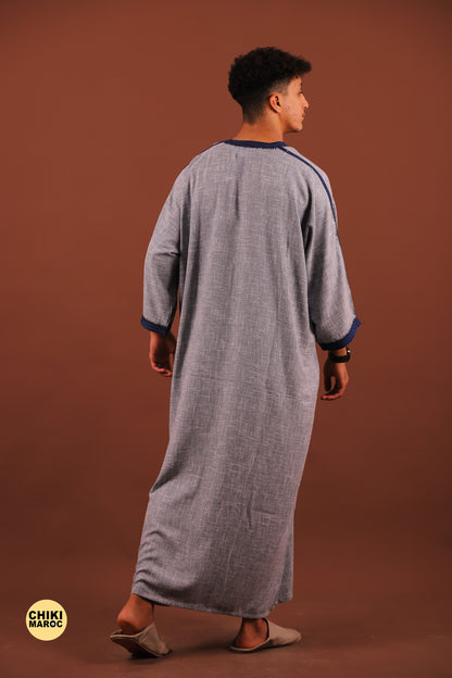 Grey Moroccan Linen Kaftan for Men - Traditional & Elegant Djellaba