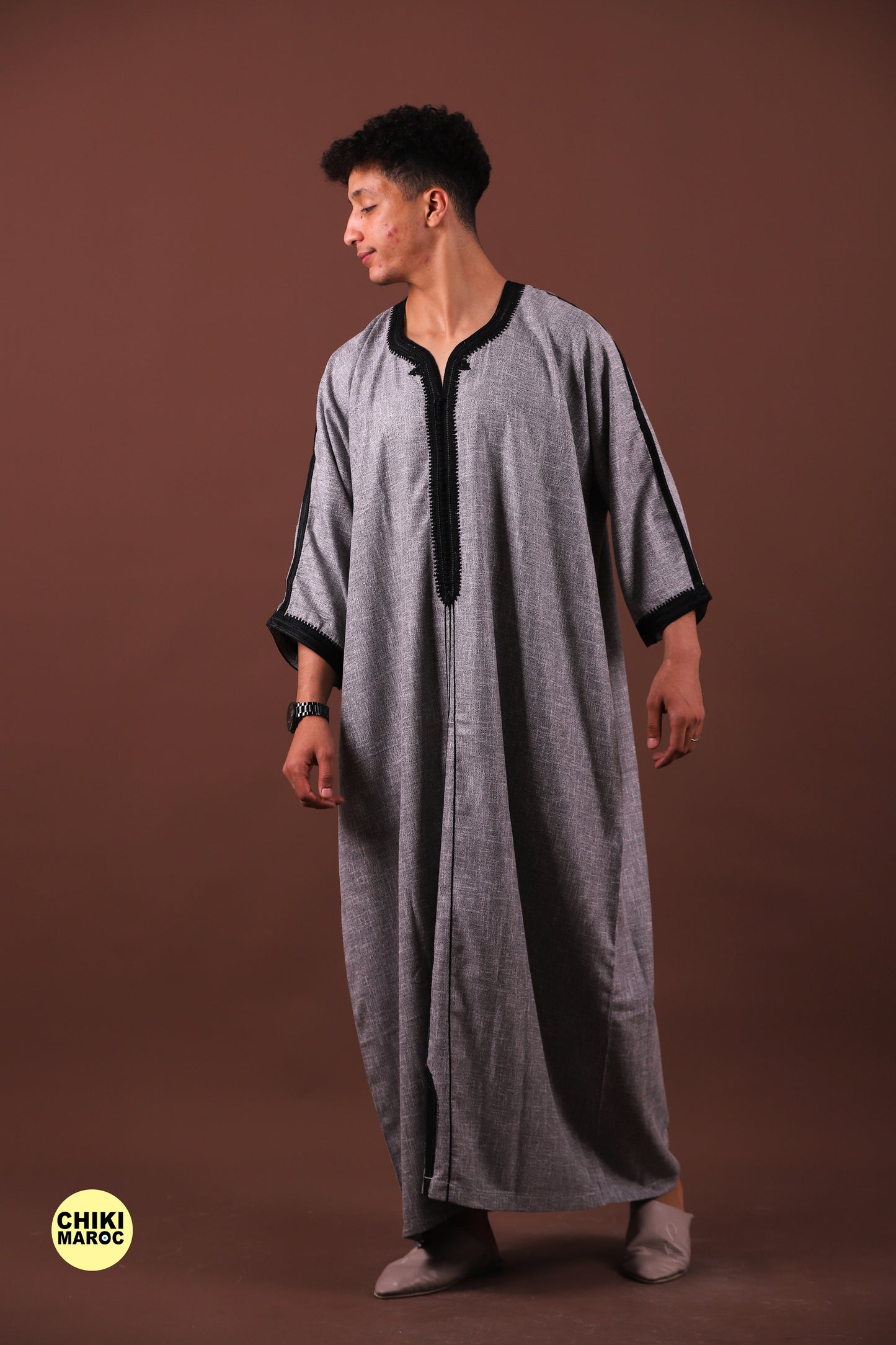 Grey Moroccan Linen Kaftan for Men - Traditional & Elegant Djellaba