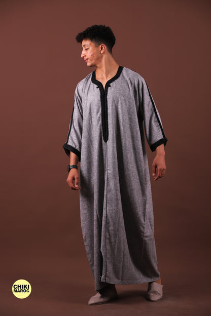 Grey Moroccan Linen Kaftan for Men - Traditional & Elegant Djellaba