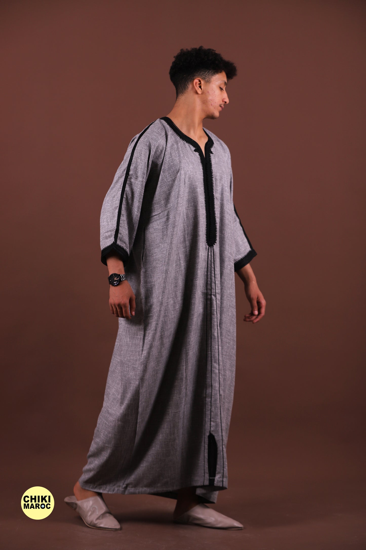 Grey Moroccan Linen Kaftan for Men - Traditional & Elegant Djellaba