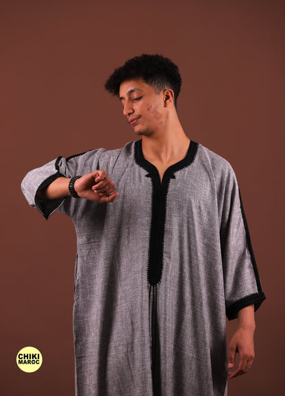 Grey Moroccan Linen Kaftan for Men - Traditional & Elegant Djellaba