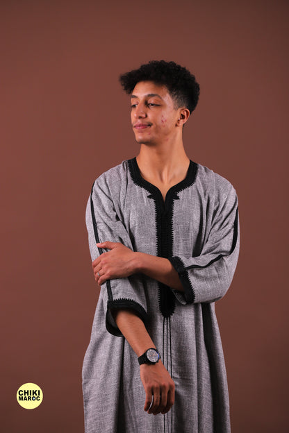 Grey Moroccan Linen Kaftan for Men - Traditional & Elegant Djellaba