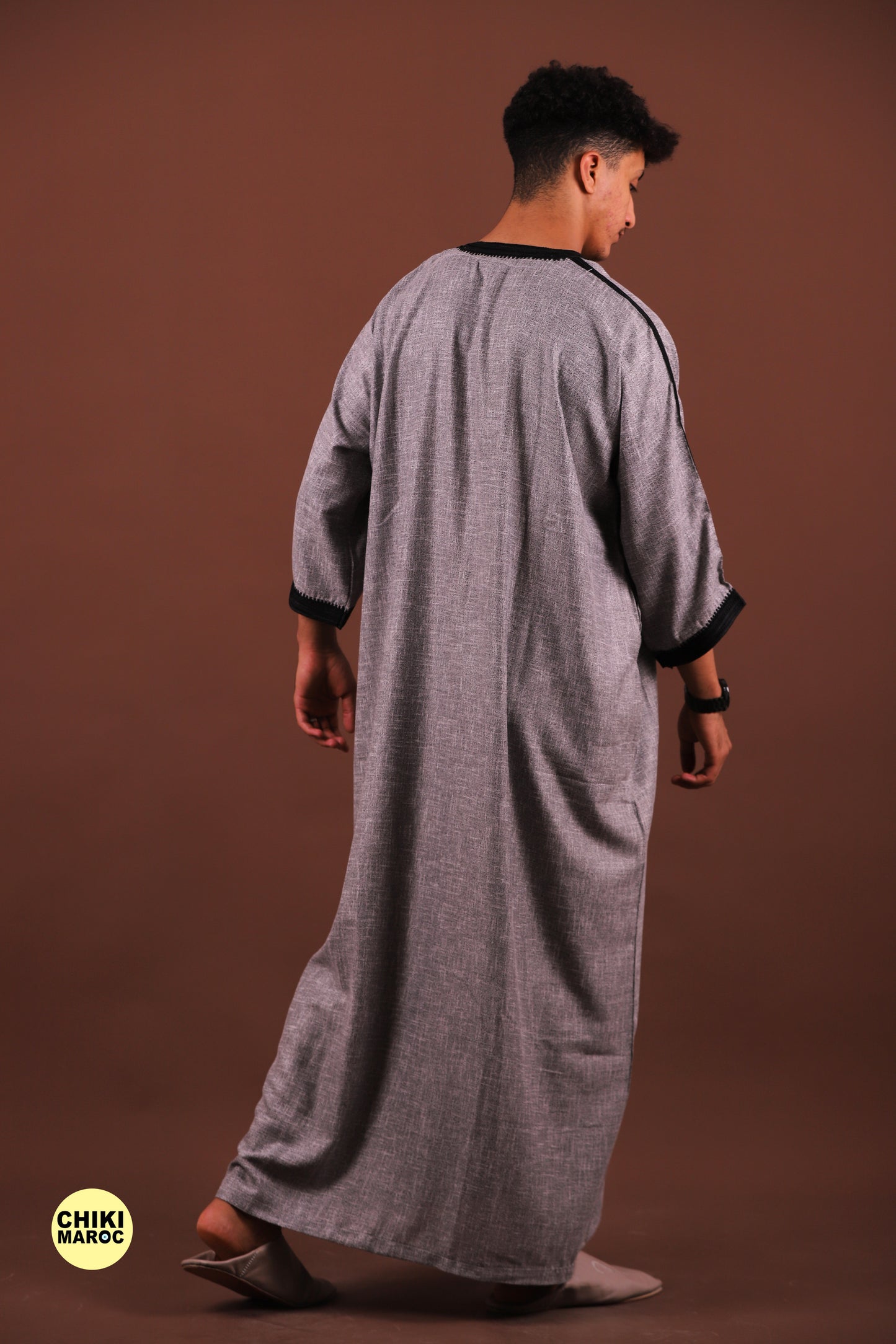 Grey Moroccan Linen Kaftan for Men - Traditional & Elegant Djellaba