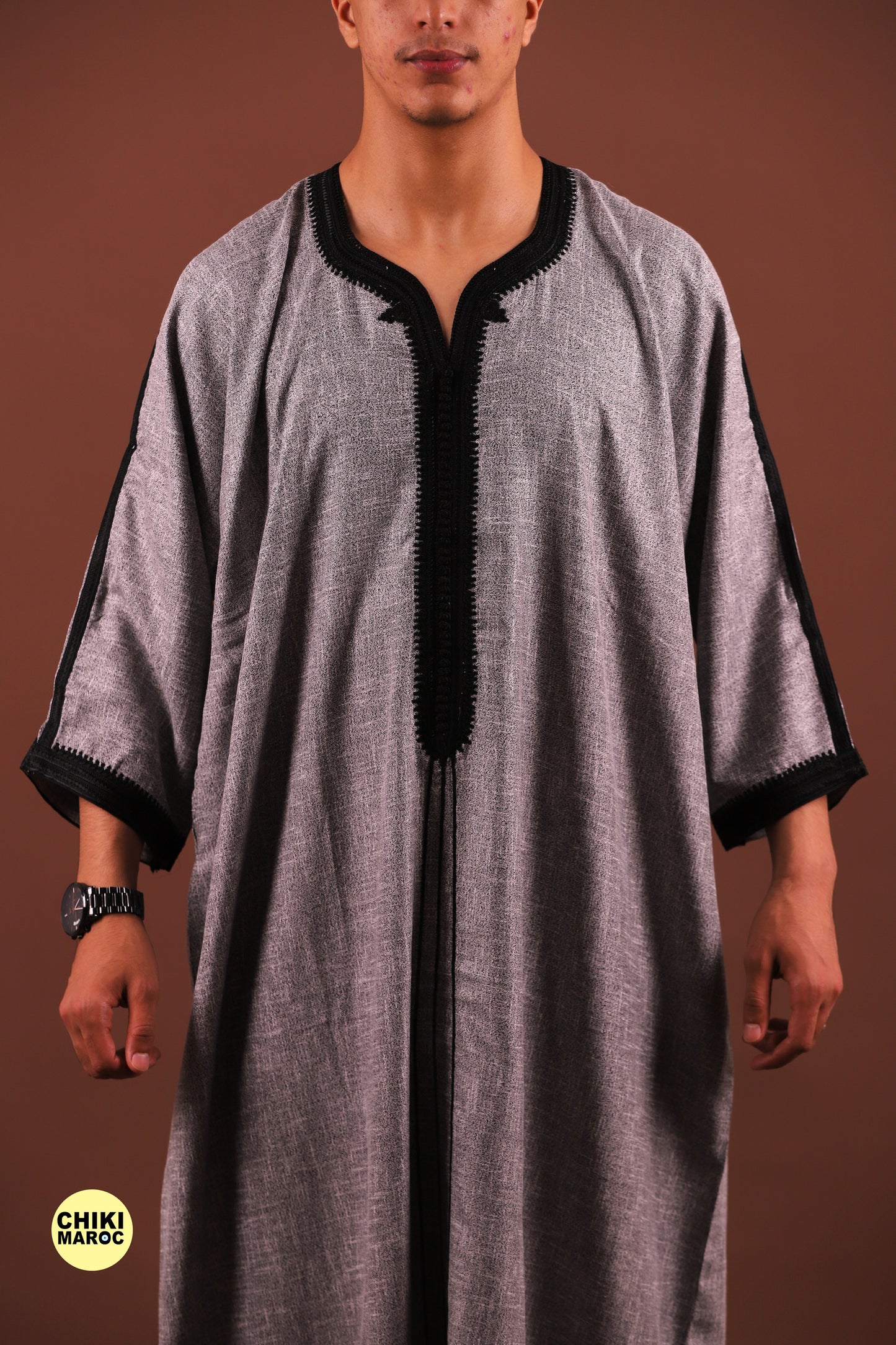 Grey Moroccan Linen Kaftan for Men - Traditional & Elegant Djellaba