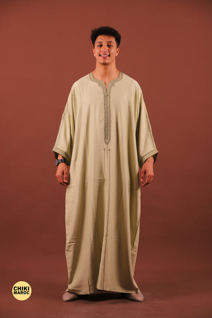 Green Moroccan Linen Kaftan for Men - Traditional Thobe & Elegant Djellaba