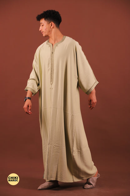 Green Moroccan Linen Kaftan for Men - Traditional Thobe & Elegant Djellaba