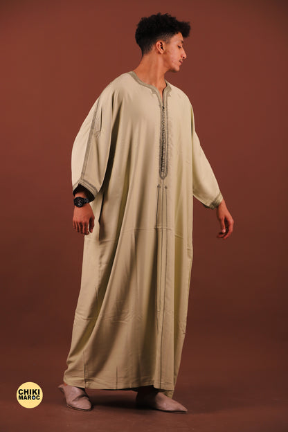 Green Moroccan Linen Kaftan for Men - Traditional Thobe & Elegant Djellaba