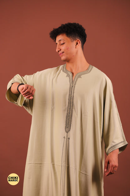 Green Moroccan Linen Kaftan for Men - Traditional Thobe & Elegant Djellaba