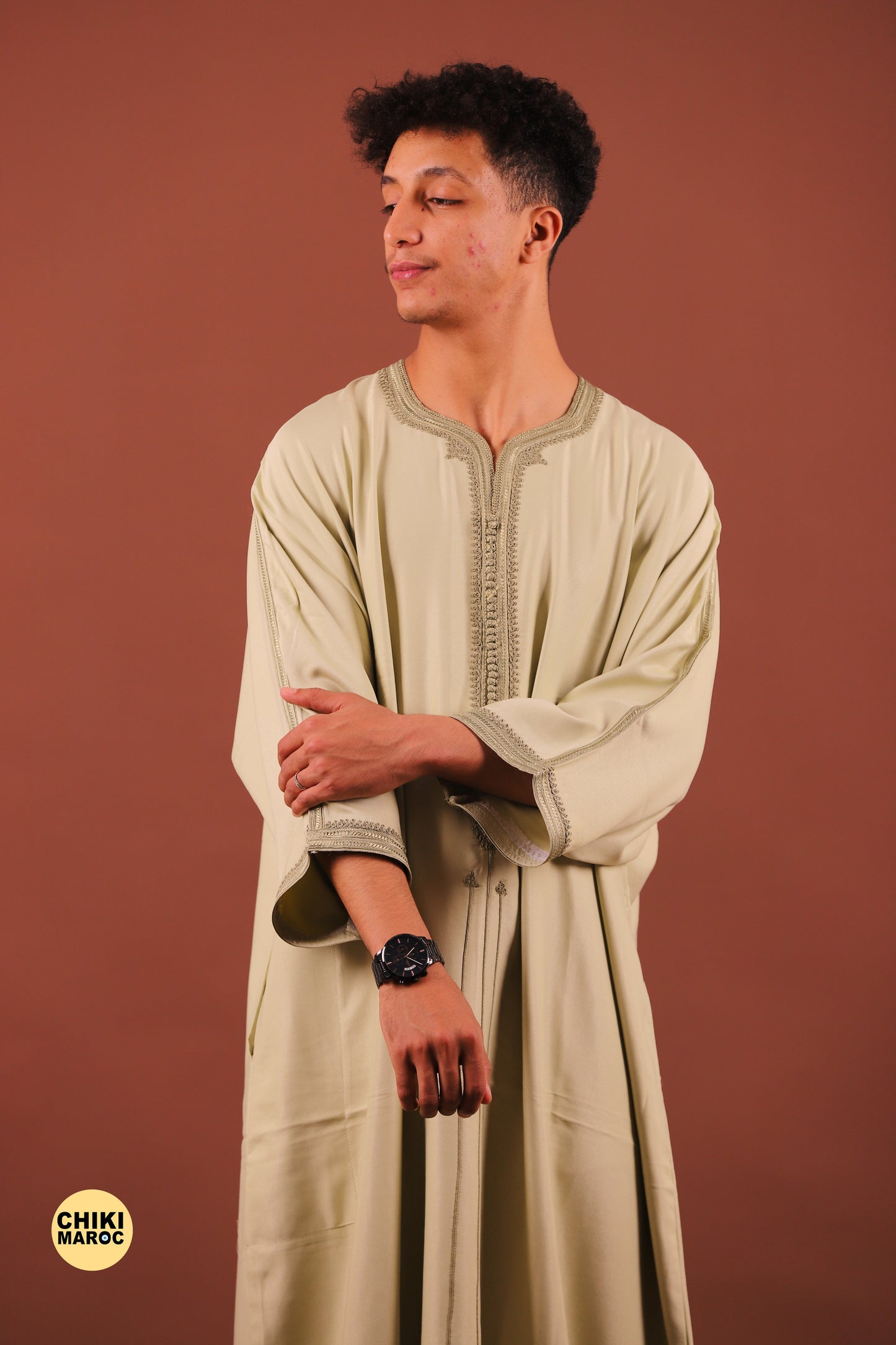 Green Moroccan Linen Kaftan for Men - Traditional Thobe & Elegant Djellaba