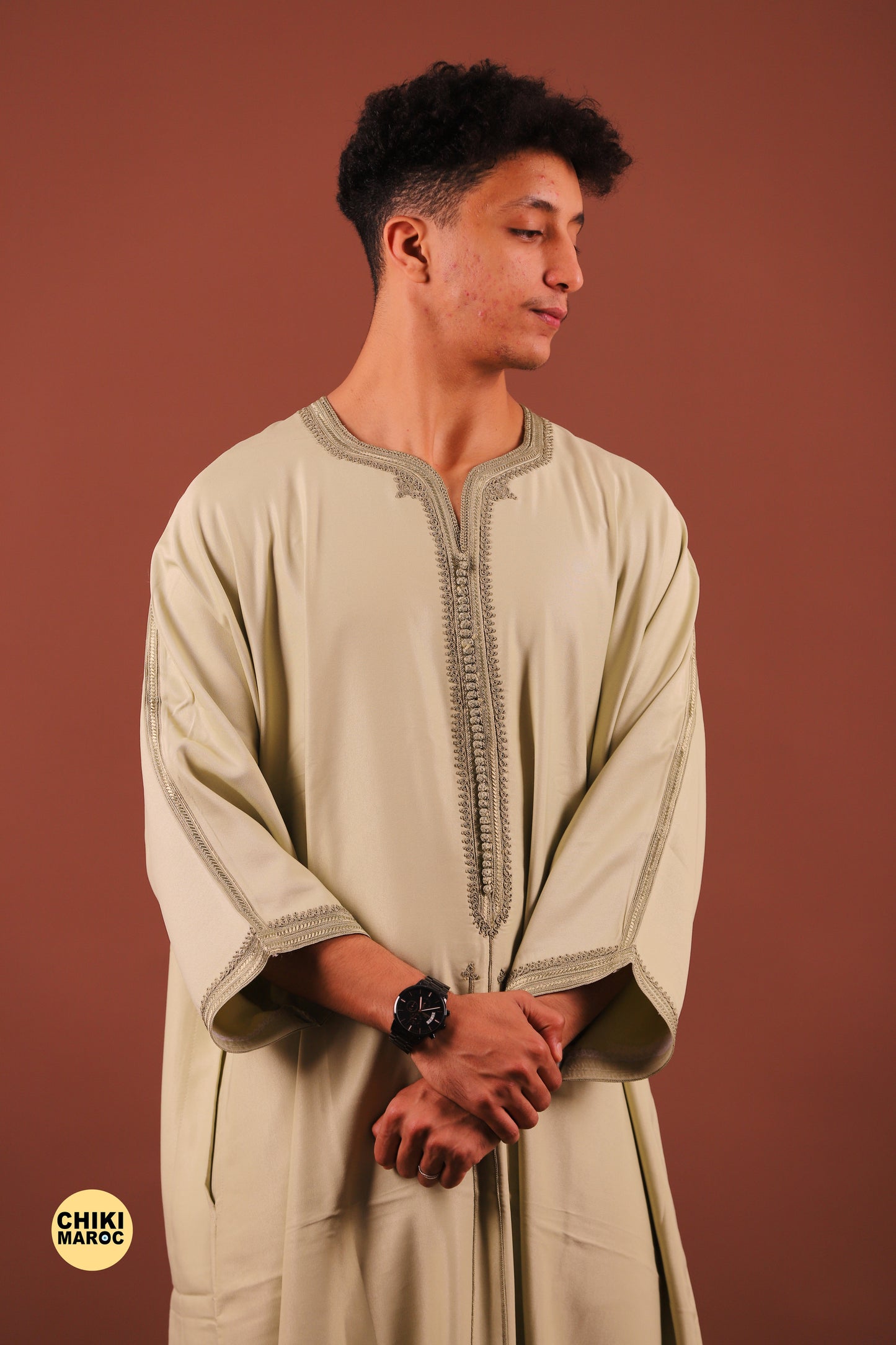 Green Moroccan Linen Kaftan for Men - Traditional Thobe & Elegant Djellaba