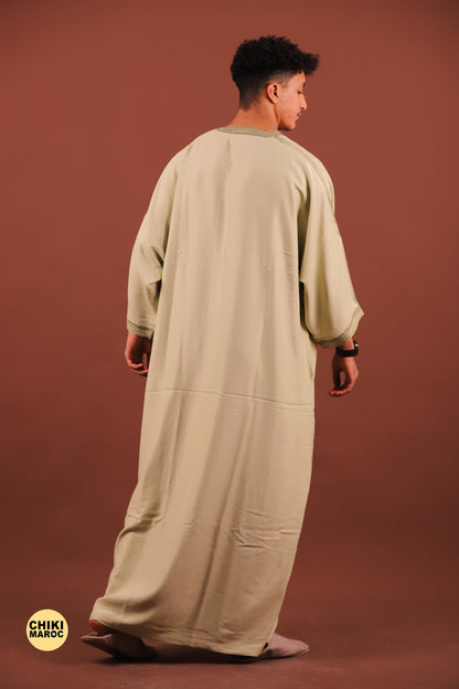 Green Moroccan Linen Kaftan for Men - Traditional Thobe & Elegant Djellaba