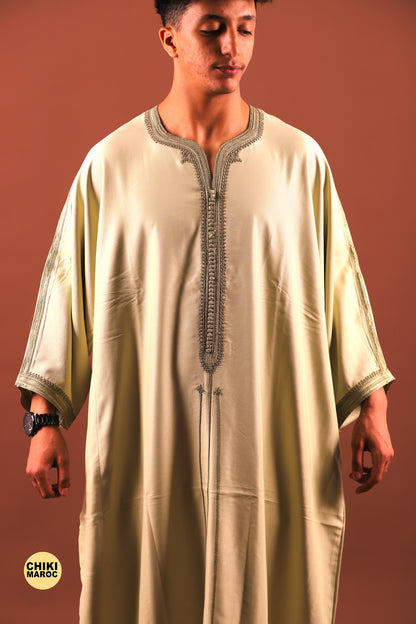 Green Moroccan Linen Kaftan for Men - Traditional Thobe & Elegant Djellaba