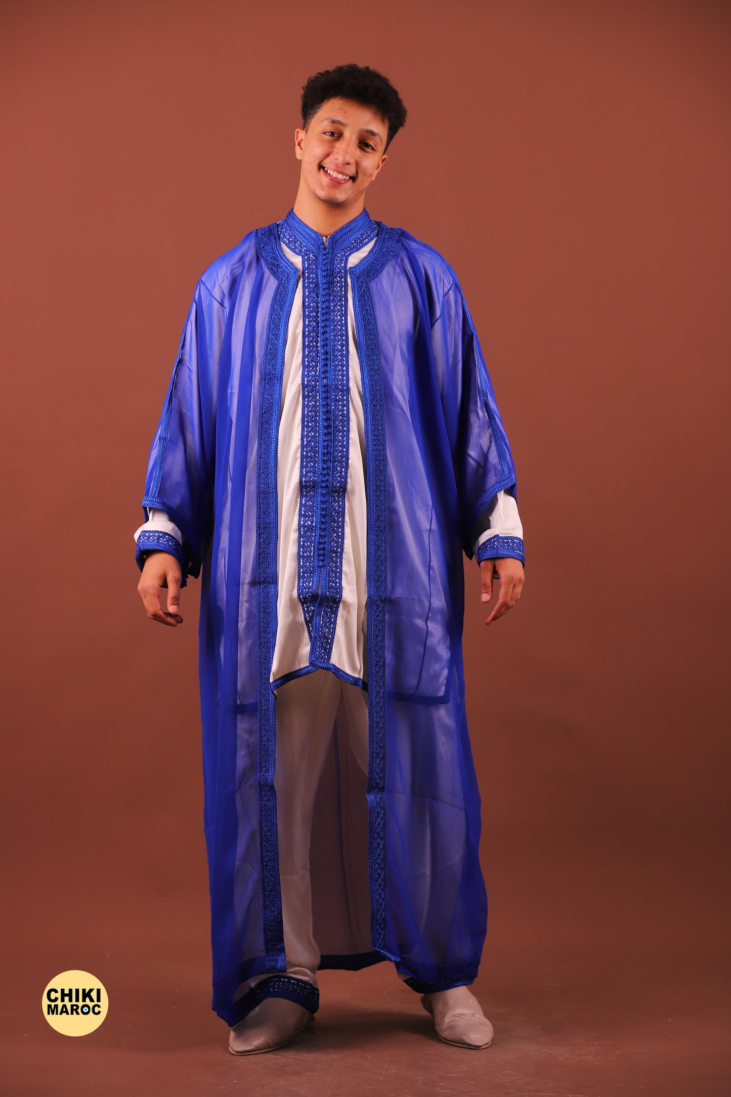 Blue Elegant Moroccan Jabador, Muslim Wedding Dress for Men & Guest