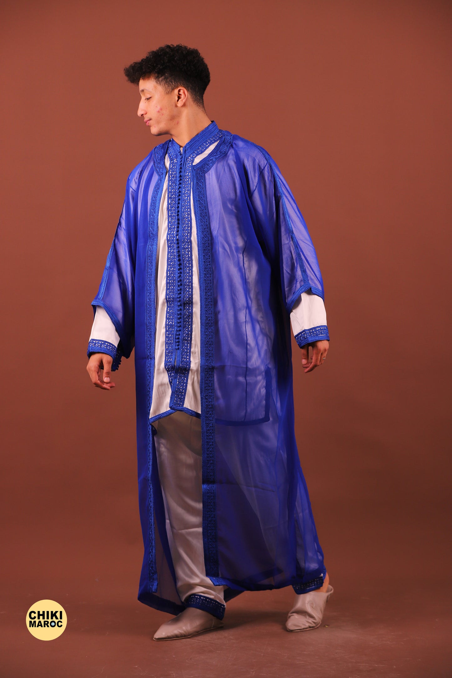 Blue Elegant Moroccan Jabador, Muslim Wedding Dress for Men & Guest