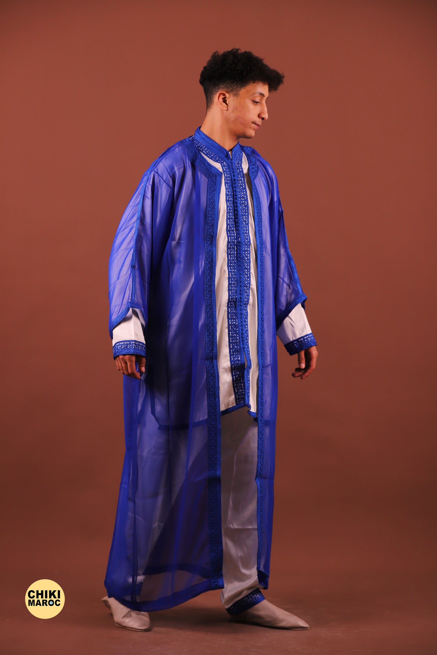 Blue Elegant Moroccan Jabador, Muslim Wedding Dress for Men & Guest