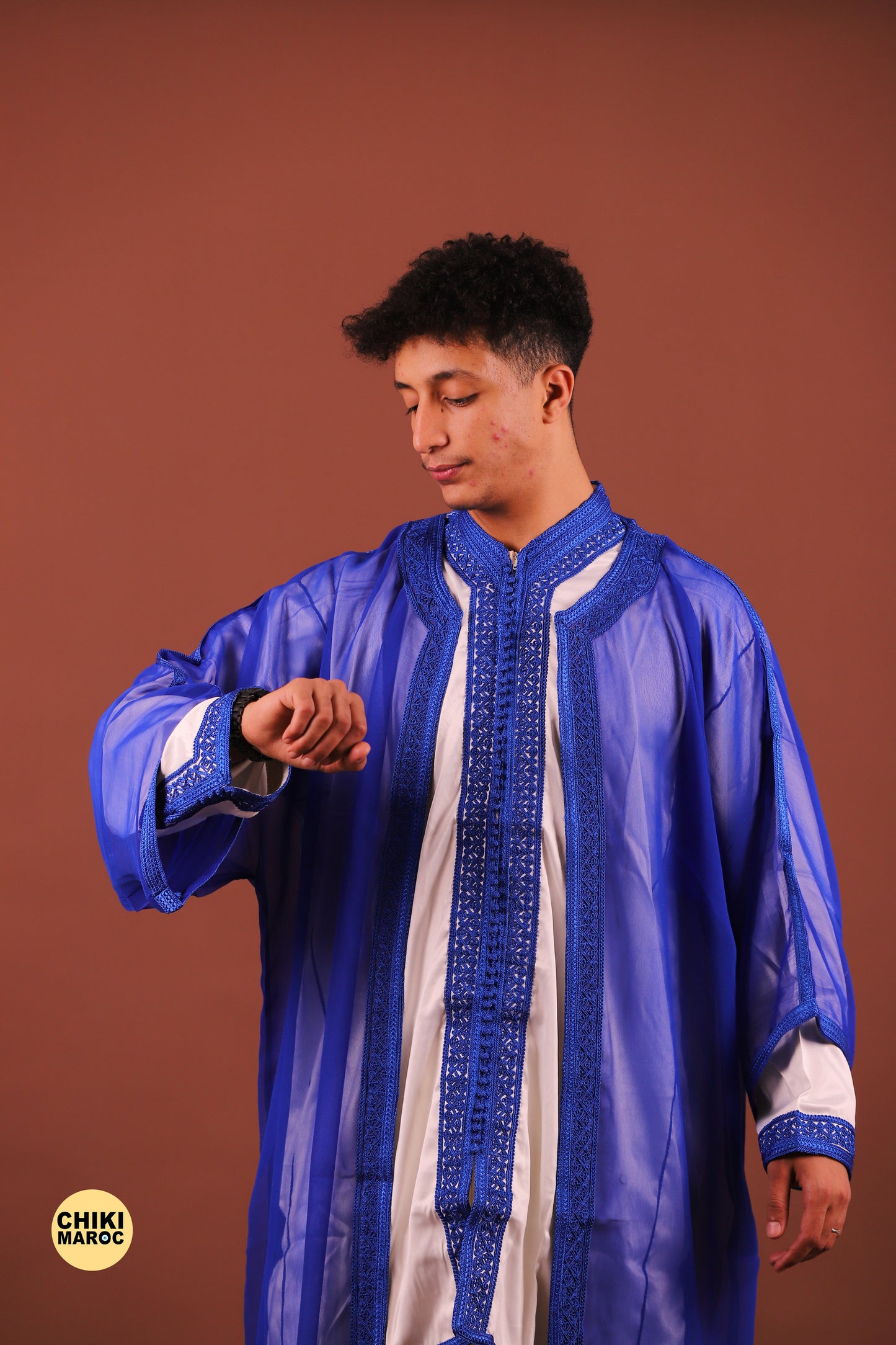 Blue Elegant Moroccan Jabador, Muslim Wedding Dress for Men & Guest