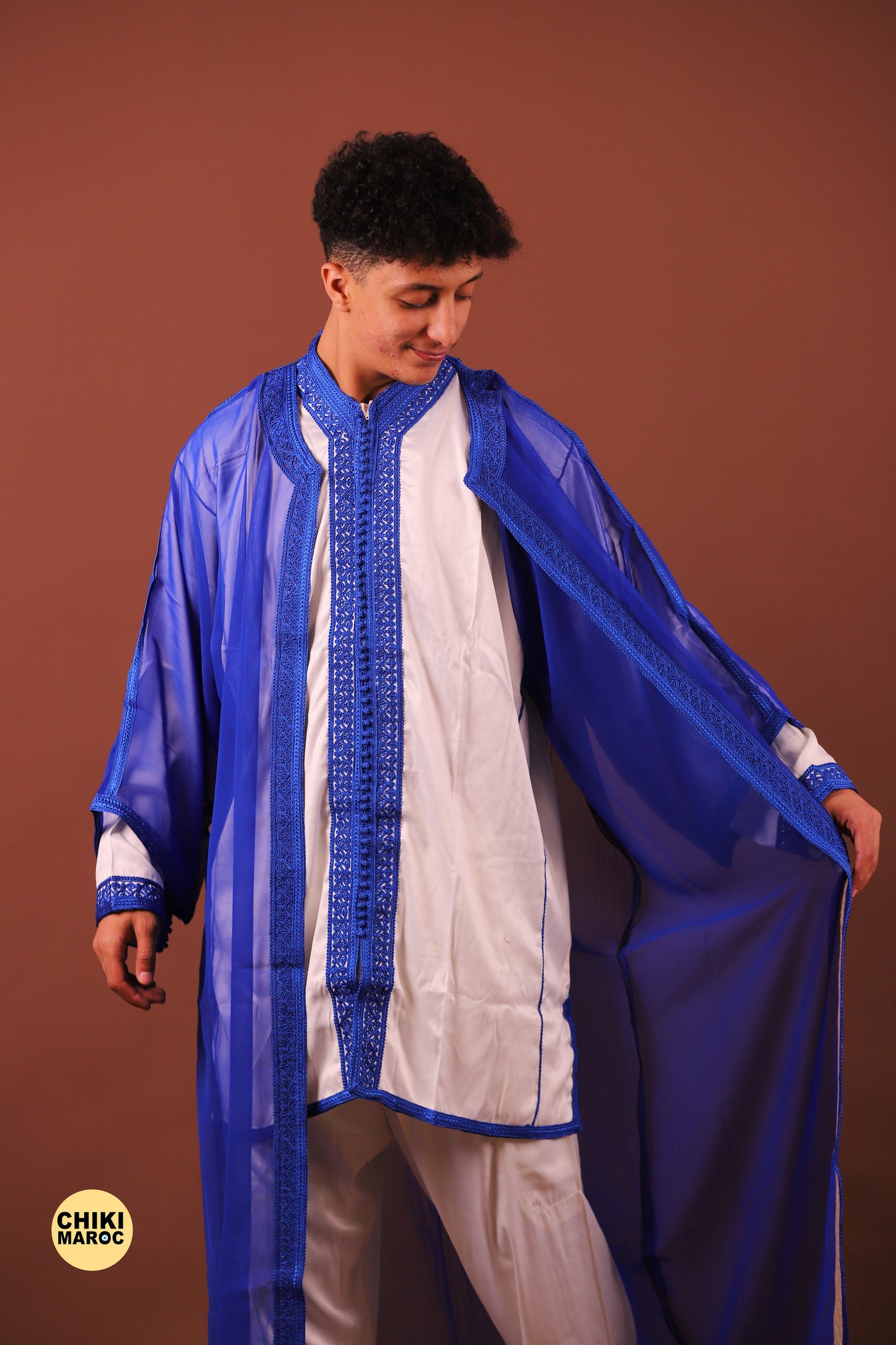 Blue Elegant Moroccan Jabador, Muslim Wedding Dress for Men & Guest