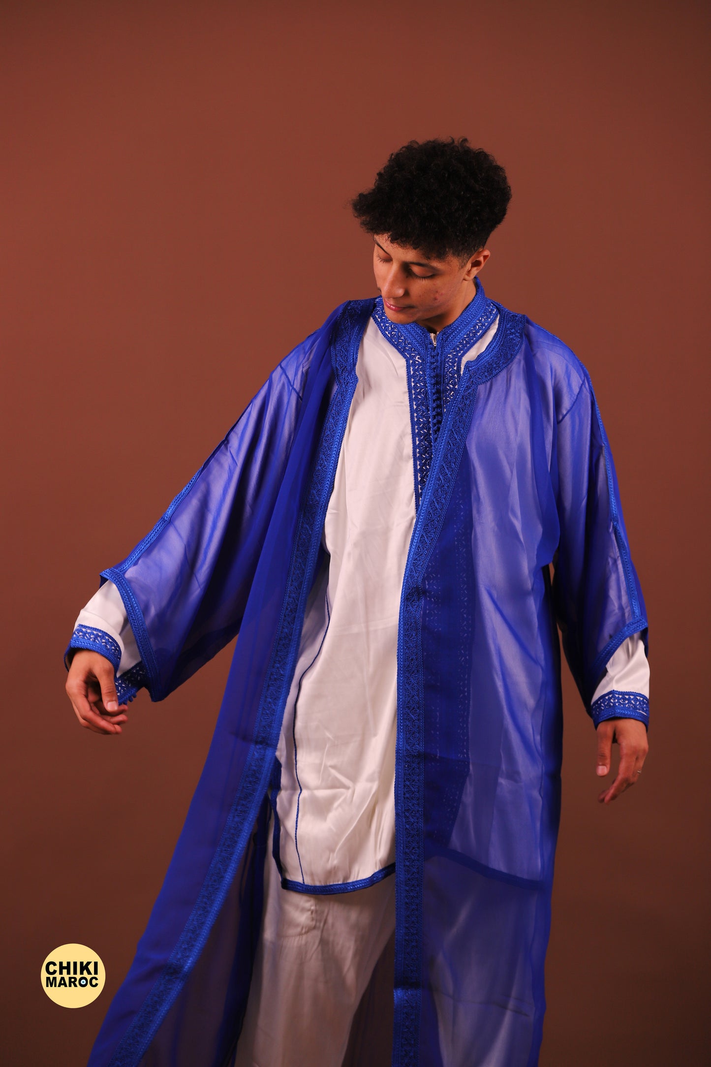 Blue Elegant Moroccan Jabador, Muslim Wedding Dress for Men & Guest