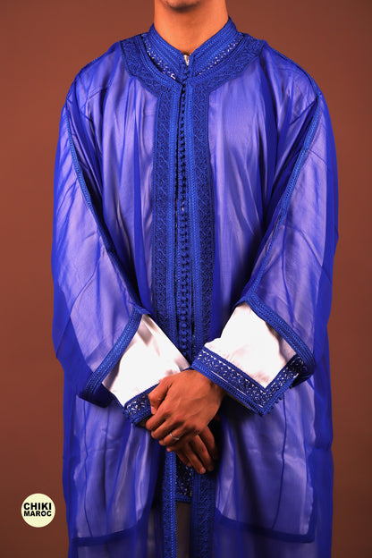 Blue Elegant Moroccan Jabador, Muslim Wedding Dress for Men & Guest