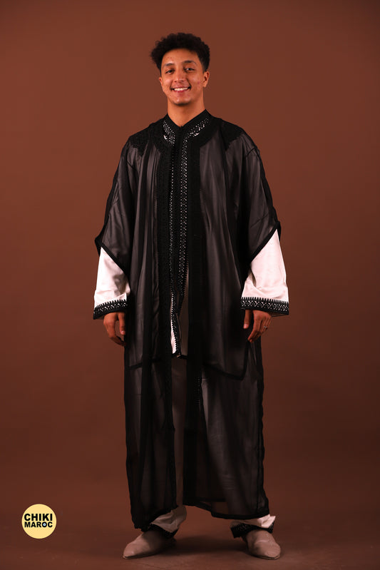 Black Elegant Moroccan Jabador, Islamic Wedding Dress for Men & Guest