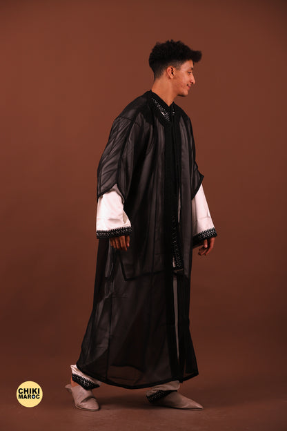 Black Elegant Moroccan Jabador, Islamic Wedding Dress for Men & Guest