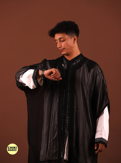 Black Elegant Moroccan Jabador, Islamic Wedding Dress for Men & Guest