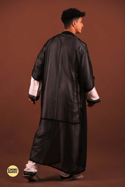 Black Elegant Moroccan Jabador, Islamic Wedding Dress for Men & Guest