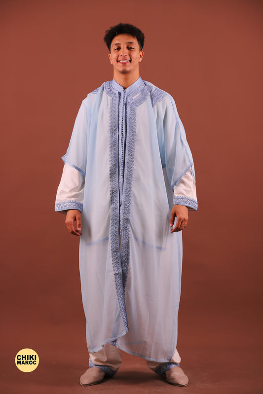 Sky Blue Elegant Moroccan Jabador, Islamic Wedding Dress for Men & Guest