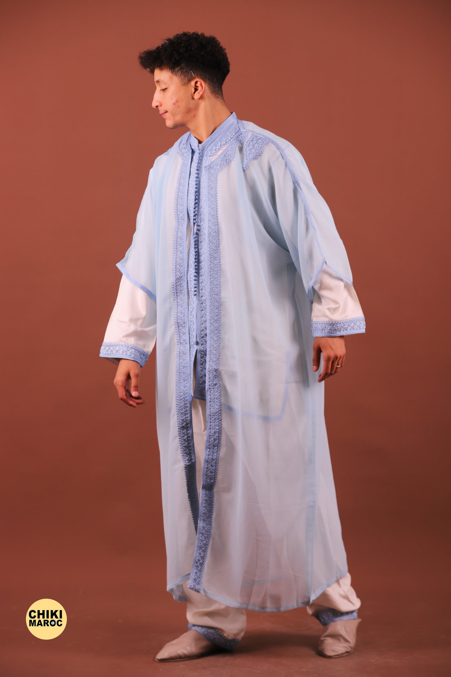 Sky Blue Elegant Moroccan Jabador, Islamic Wedding Dress for Men & Guest