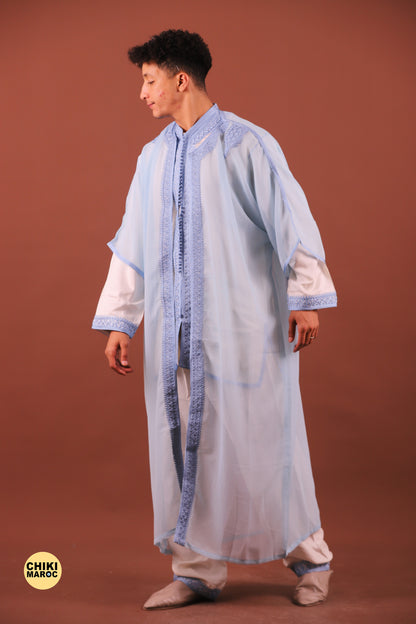 Sky Blue Elegant Moroccan Jabador, Islamic Wedding Dress for Men & Guest