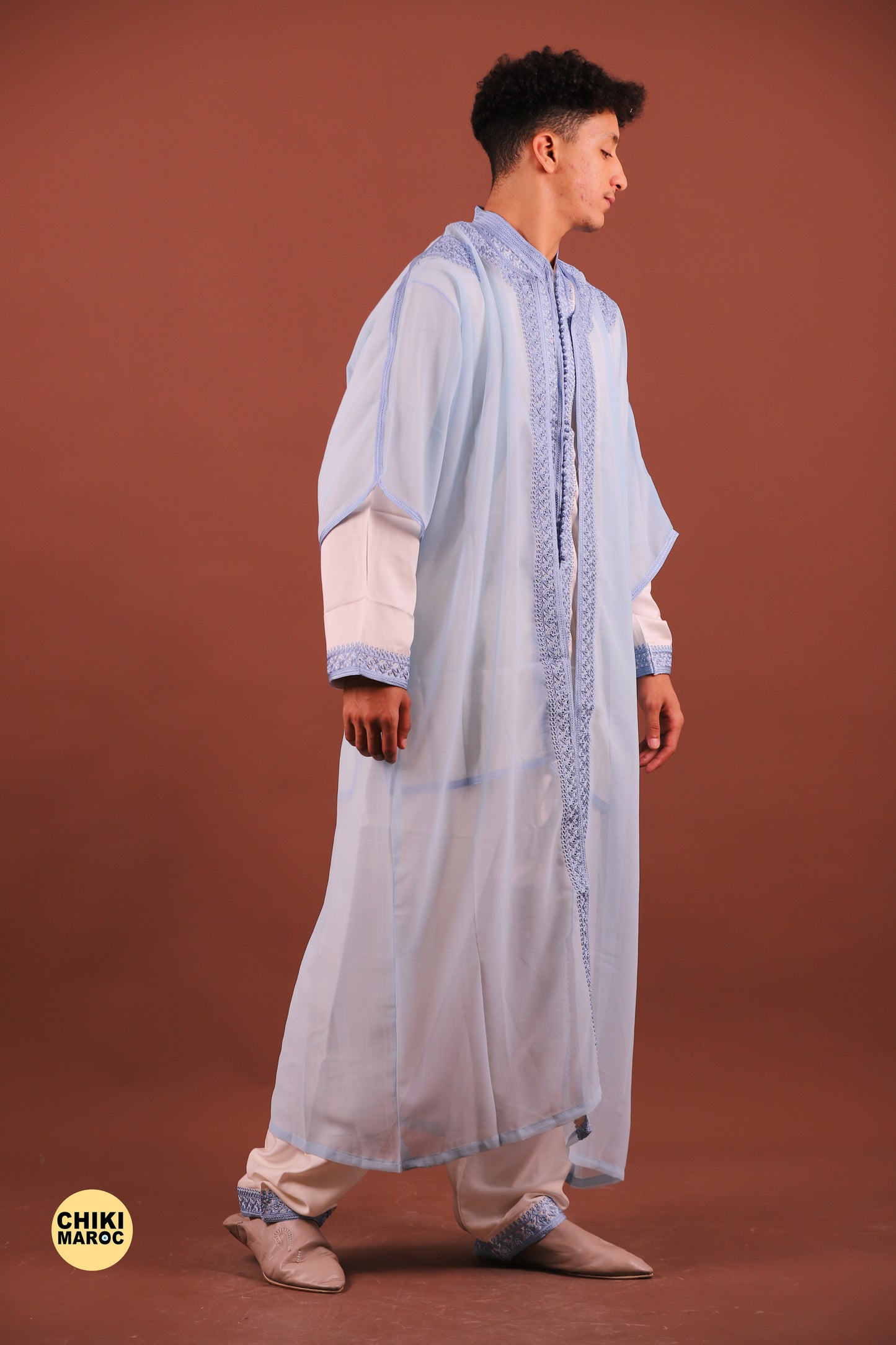 Sky Blue Elegant Moroccan Jabador, Islamic Wedding Dress for Men & Guest