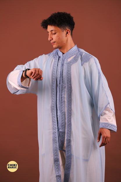 Sky Blue Elegant Moroccan Jabador, Islamic Wedding Dress for Men & Guest