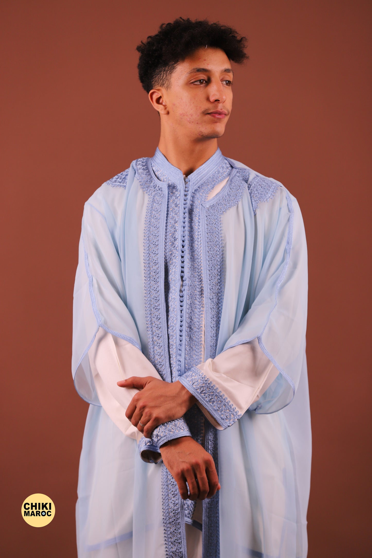 Sky Blue Elegant Moroccan Jabador, Islamic Wedding Dress for Men & Guest